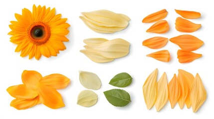 Fototapeta premium Vibrant Sunflower and Petals: Botanical Elements Collection