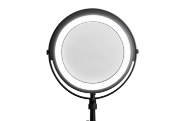 Illuminating the subject A modern ring light providing even bright professional lighting for on transparent background