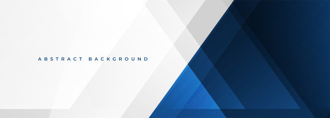 White and blue modern abstract wide banner with geometric shapes. Dark blue and white abstract background. Vector illustration