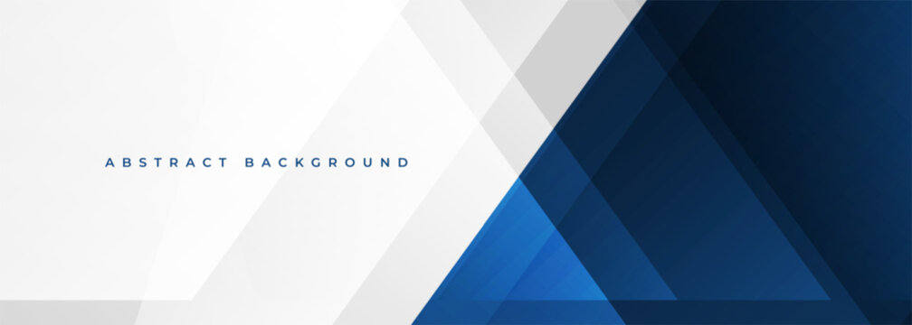 White and blue modern abstract wide banner with geometric shapes. Dark blue and white abstract background. Vector illustration