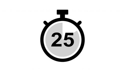 Countdown 30 seconds with stopwatch animation on white background. 30 to 0 second 4K video - Powered by Adobe