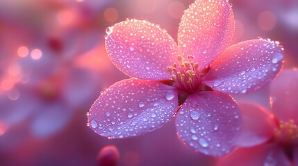 Fototapeta premium Delicate pink flower with dew drops
