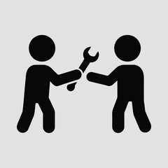Silhouette men passing wrench tool simple icon style Vector illustration