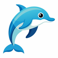 Obraz premium A charming blue dolphin illustration depicted with a playful pose and a gradient color scheme set against a clean white background perfect for children s