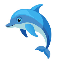 Cartoon Dolphin Illustration A Cheerful Aquatic Mammal Leaping with Joy Featuring Shades of Blue and a Playful Design on a White Background Perfect for Children