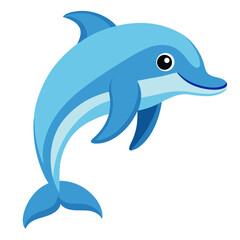 Cartoon Dolphin Leaping A Cheerful Illustration of Marine Life for Children s Books and Educational Materials Featuring a Friendly Light Blue Dolphin on a White