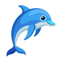 Cartoon Dolphin Leaping with Joy A Cheerful Marine Mammal Illustration for Children s Books and Educational Materials Featuring Bright Blue Colors and a Playful Design