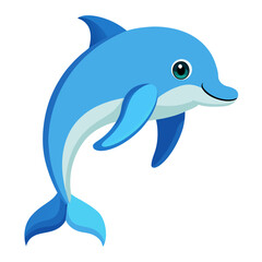 A cheerful cartoon dolphin with bright blue skin a friendly smile and a playful pose set against a clean white background perfect for children s