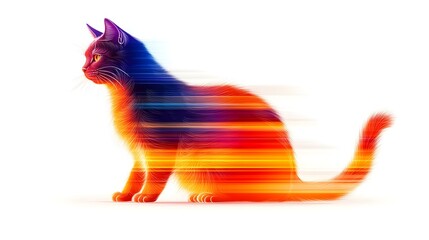 Colorful cat speed blur, white background, motion graphic