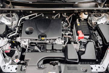 Close-up of new car engine. Car parts concept.