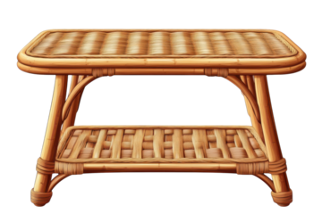 An inviting woven rattan table perfect for displaying cherished memories or holding a on transparent background