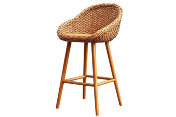 An inviting wicker barstool promising comfort and rustic charm for cozy evenings and relaxed on transparent background