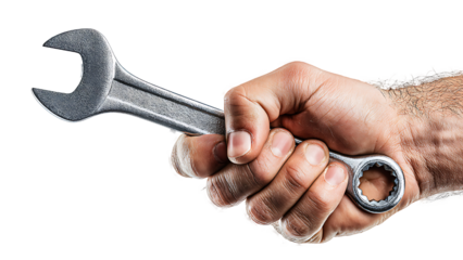 hand holding a wrench on transparent background PNG