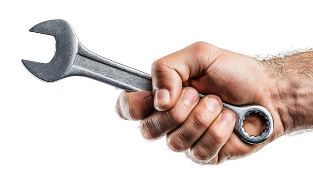 hand holding a wrench on transparent background PNG