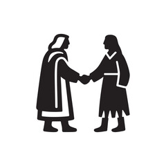 Pilgrim and Native American Shaking Hands – Unity Silhouette Vector in Black and White
