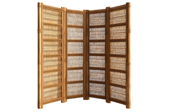 An intricately woven room divider offering rustic charm and privacy with its delicate bamboo on transparent background