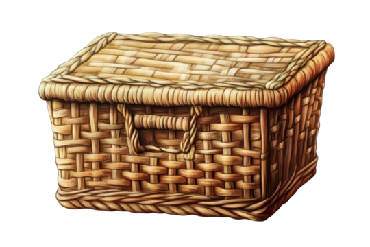 An intricately woven picnic basket ready for warm summer adventures and joyful outdoor on transparent background - Powered by Adobe