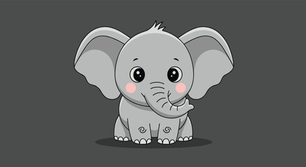 Fototapeta premium Adorable Pixel Art Baby Elephant Sitting Calmly with Large Ears and Pink Cheeks Facing Forward