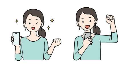 スマホを持つ女性のイラストセット