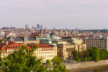 Old and modern architecture contrast in Prague skyline