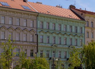 Obraz premium Historic tenement houses with ornate facades in central Prague