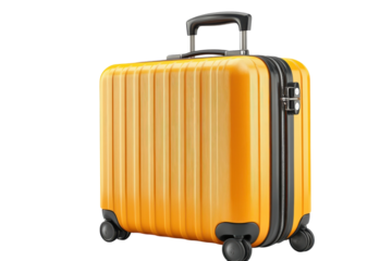 A vibrant yellow suitcase ready for an adventure symbolising travel holidays and new on transparent background