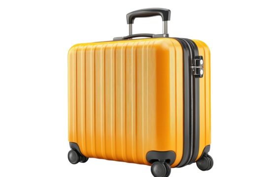 A vibrant yellow suitcase ready for an adventure symbolising travel holidays and new on transparent background