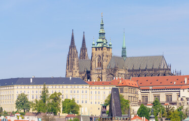 Fototapeta premium Prague Castle and St. Vitus Cathedral above Vltava River