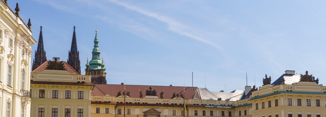 Prague Castle’s first courtyard and Gothic cathedral towers