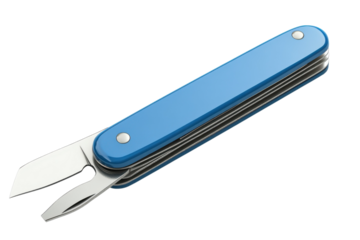 A versatile blue folding pocket knife ready for adventure featuring essential tools for on transparent background