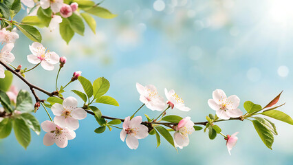 Delicate Cherry Blossoms Adorn a Branch Springtime Floral Beauty against a Serene Sky Fresh Springtime Blossoms Background