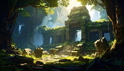 Obraz premium Ancient Temple Lost in Lush Jungle