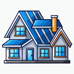Vector illustration of a residential house with a roof, windows, and door, ideal for real estate and architectural design
