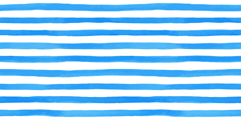 Beautiful seamless pattern with blue watercolor stripes. hand painted brush strokes, striped background. Vector illustration