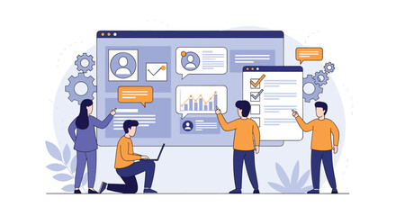 Team Collaboration Project Management and Business Analytics Strategy Development Concept Illustration