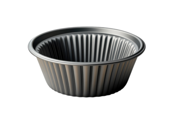 A sleek modern silver aluminum foil baking cup ready for culinary creations perfect portion on transparent background