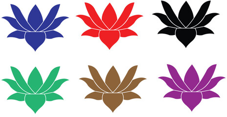 vector illustration of a set of flowers, lotus, colorful lotus , colorful lotus illustration, colorful lotus flower icon, minimalist lotus colorful icons, lotus silhouette