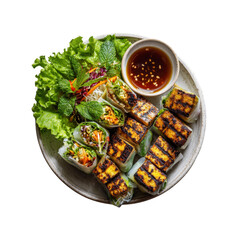 Grilled Tofu Summer Rolls with Peanut Sauce - Asian Fusion Cuisine