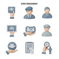 Icon set for event management in modern flat style