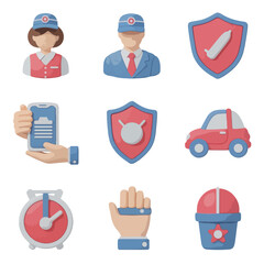 Fototapeta premium Icon set depicting security and safety themes