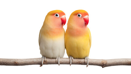 pair of lovebird sitting on branch on transparent background PNG