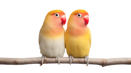 pair of lovebird sitting on branch on transparent background PNG