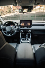 Close-up of the interior of a modern automobile. Interior details. Concept of auto parts, buying...