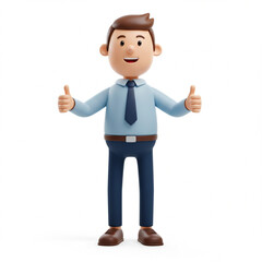 Friendly cartoon businessman giving two thumbs up gesture with a happy expression isolated on white background