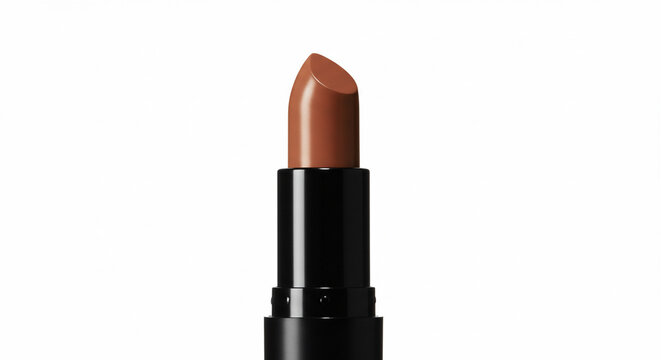 Close up studio shot of elegant nude shade lipstick on white background