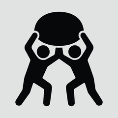 Silhouette teamwork collaboration with people lifting round sphere object Vector illustration