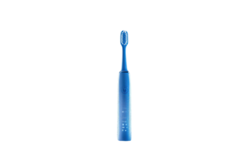 A modern blue electric toothbrush promising fresh breath and a dazzling smile against a clean on transparent background