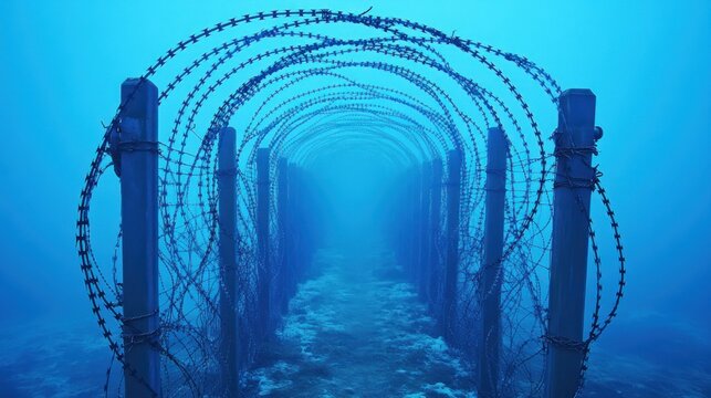 Underwater barbed wire tunnel