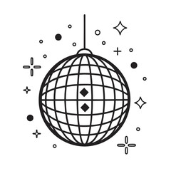minimalist black and white line art of a disco bol