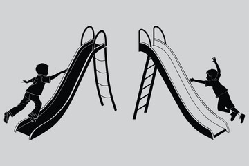 Boy sliding down a slide silhouette vector design art and illustration